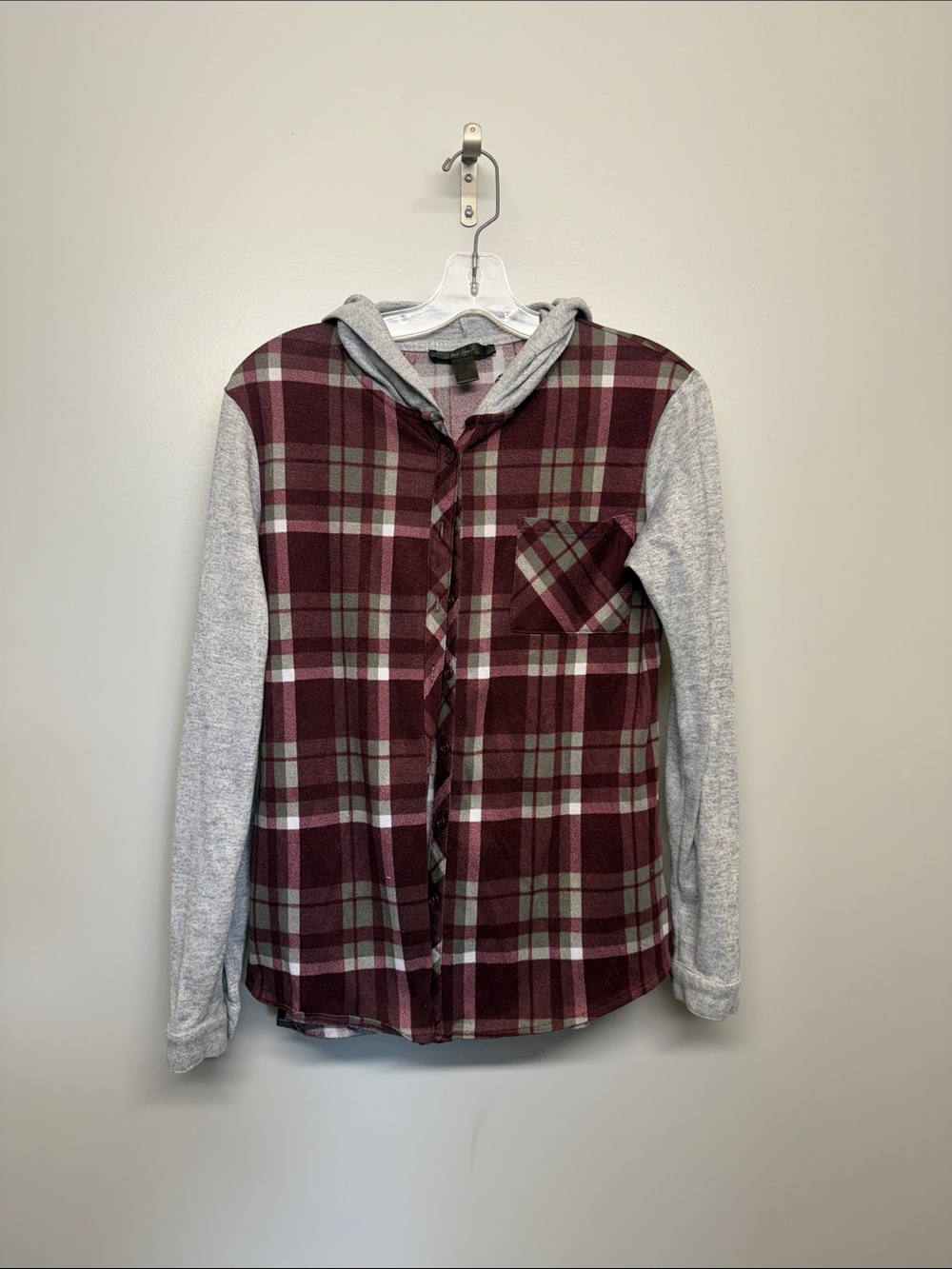 Urban Heritage Burgundy Plaid Hooded Button-Down Shirt